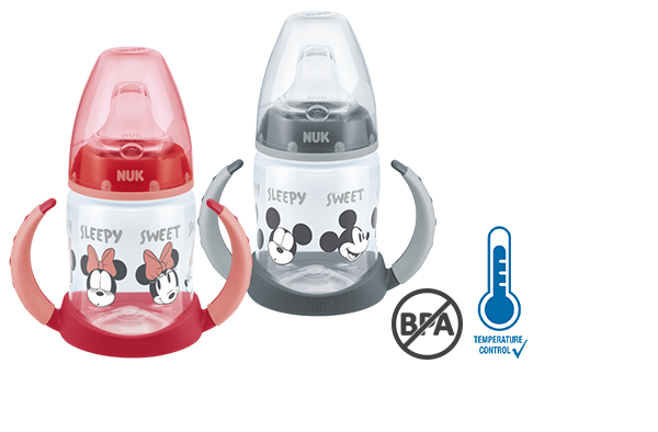 NUK Disney Mickey Mouse Tasse d'apprentissage 150 ml avec Temperature Control, gris et rouge, sans BPA