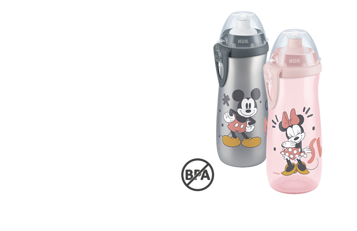 NUK Disney Mickey Mouse Sports Cup 450ml avec bouchon push-pull, gris/blanc et rose, sans BPA