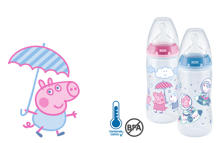 Biberon NUK Peppa Pig First Choice+ 300ml avec Temperature Control, sans BPA