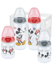 6-18 mois NUK Disney First Choice+ Biberon pour bébé Ventilation anti-colique | 1 pièce Minnie Mouse Sans BPA Tétine en silicone 300 ml rouge Contrôle de la température 
