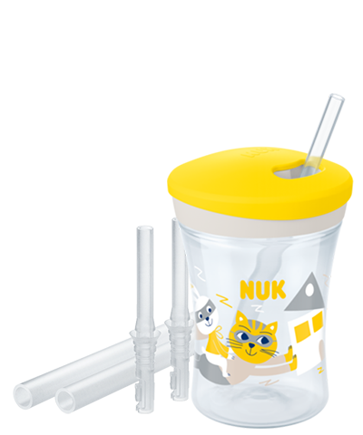 NUK Tasse enfant Action Cup, paille douce anti-fuite dès 12 mois PP jaune  230 ml