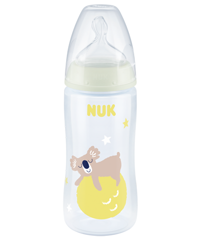 NUK First Choice+ Night Lot de 3 biberons pour bébé 6 à 18 mois - Éclairage  dans l'obscurité - Contrôle de la température - Valve anti-colique - 300