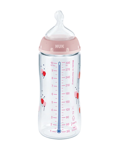 NUK First Choice+ Night Lot de 3 biberons pour bébé 6 à 18 mois - Éclairage  dans l'obscurité - Contrôle de la température - Valve anti-colique - 300