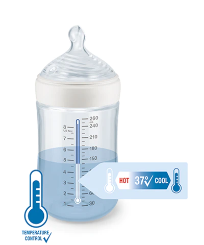 NUK Nature Sense Biberons - 0-6 mois - 260 ml - Tétine en silicone imitant  le sein avec valve anti-colique - Contrôle de la température - Sans BPA 